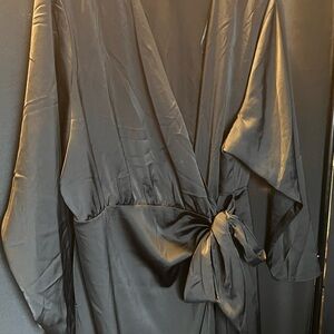 Elegant Black Satin Wrap Dress